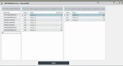 Goods receipt by barcode in PANTHEON: scanned barcodes, lines and totals