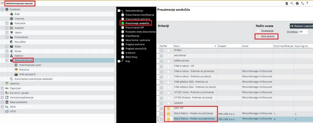 Preuzimanje sandučića u administratorskoj konzoli