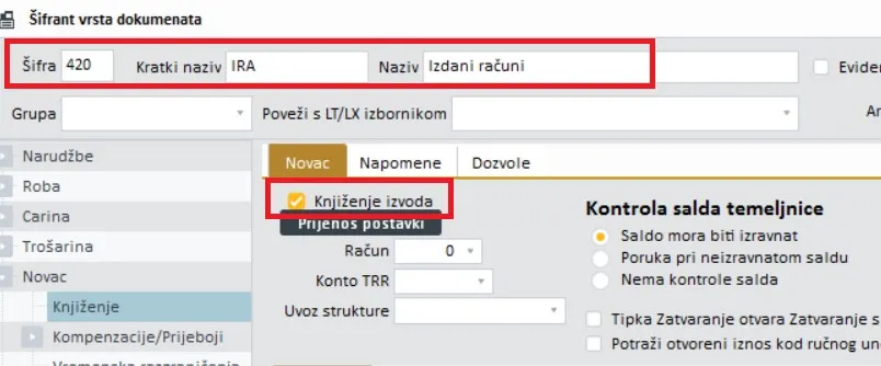 Postavka Knjiženje izvoda na temeljnici 420