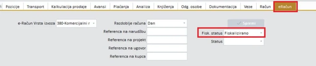 Status fiskalizacije na izlaznom računu